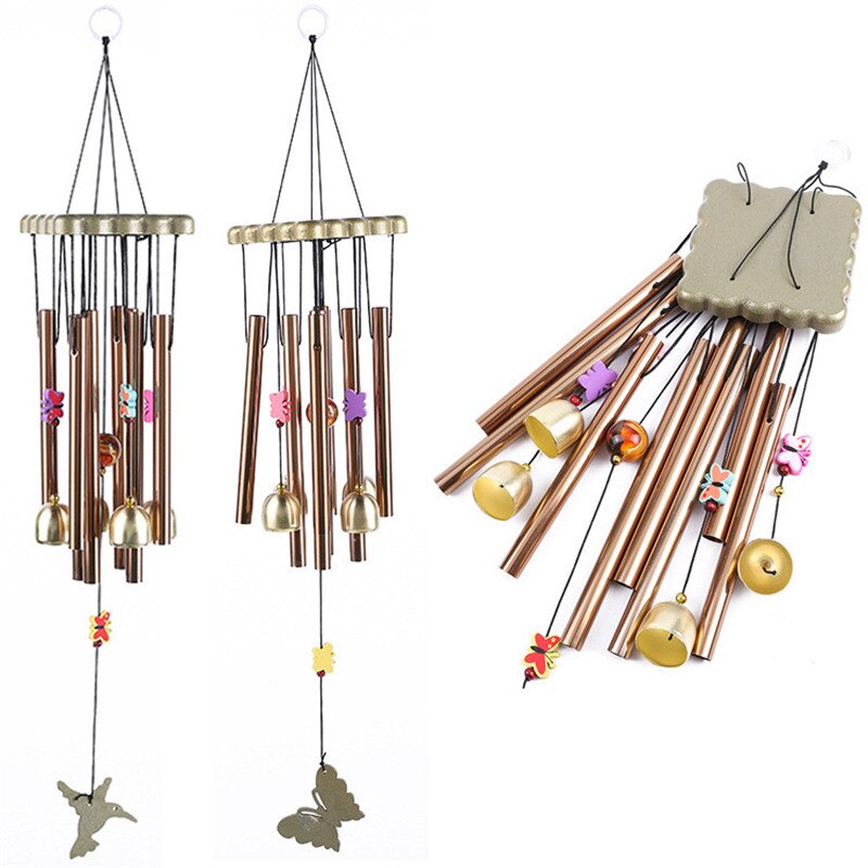 1PC Metal Eight Tubes 4 Bells Wooden Wind Chimes Home Garden Crafts Ornaments Window garden decoration Pendants
