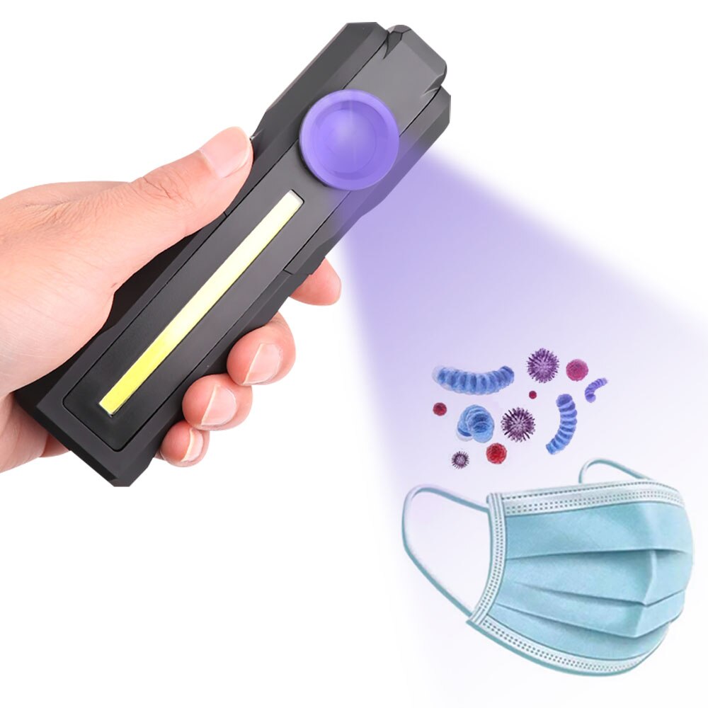 LED Work Light 3W LED 10W UV/White COB UVC Disinfection Work Light USB Rechargeable Ultraviolet UV Lamp Torch Camping Lantern