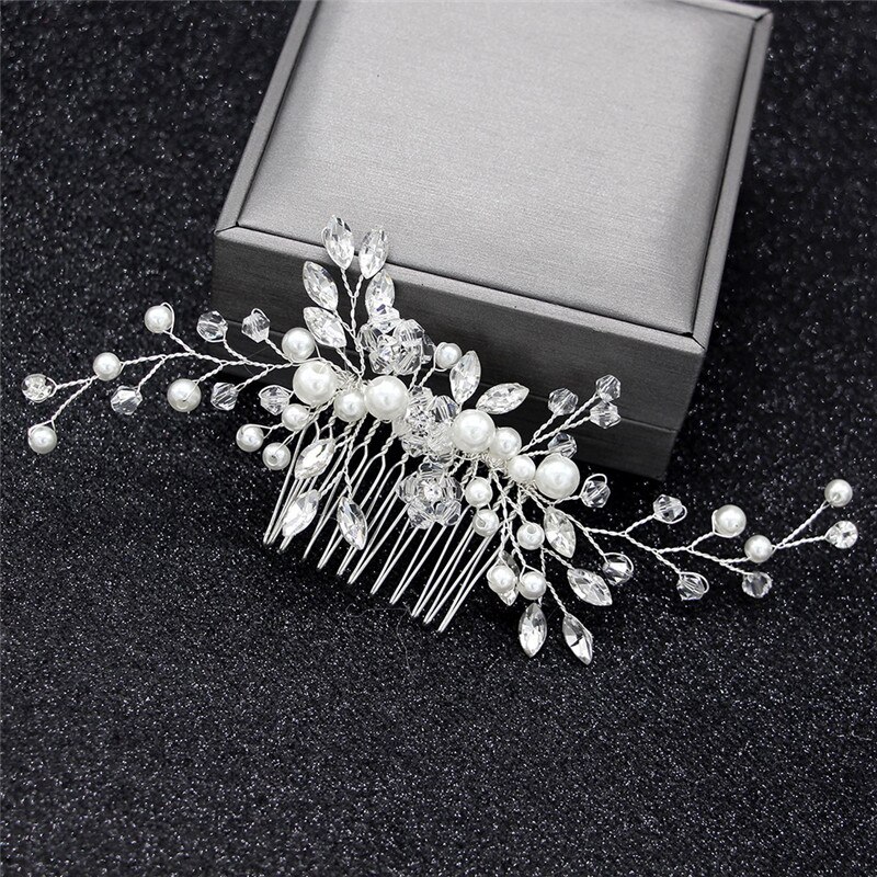 Trendy Crystal Pearl Hair Combs Wedding Bridal Hair Jewelry Ornament Head Piece Decoration Rhinestone Bride Hair Comb