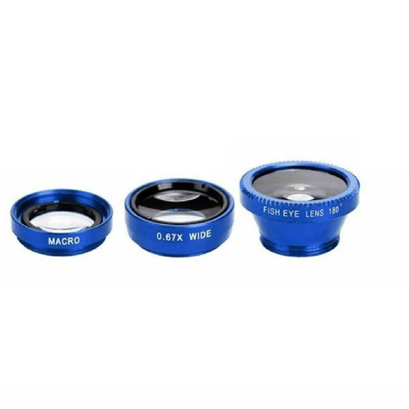 3 in1 Lente 0.45X Ampio Angolo di + 12.5X macro Obiettivo Professionale HD Obiettivo della Fotocamera Del Telefono per Xiaomi Samsung LG Huawei p20 P30: blu