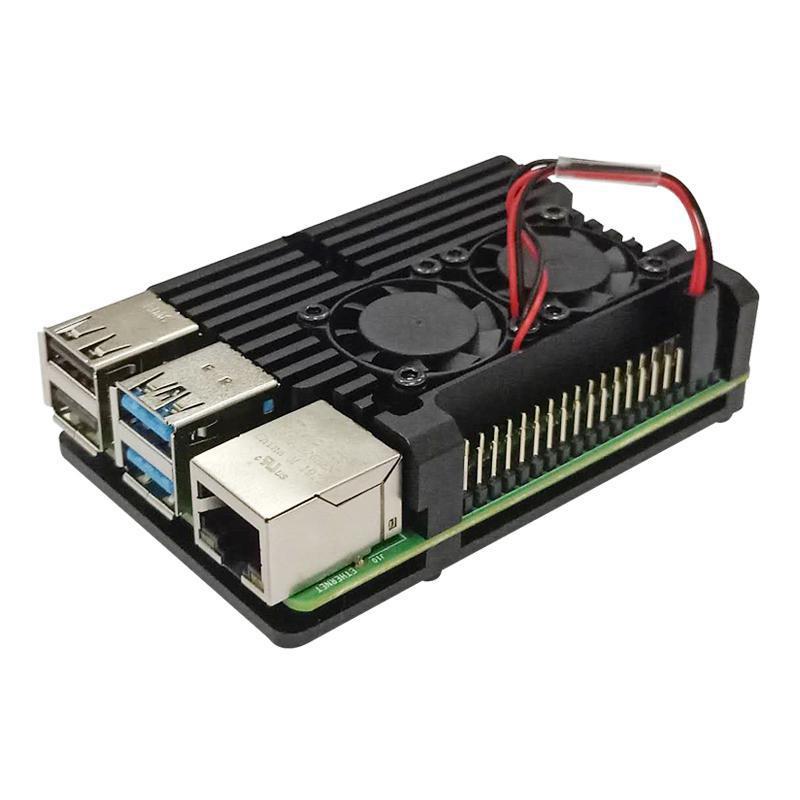 Raspberry  pi 4 aluminium behuizing met dubbele koelventilator, metalen behuizing, zwarte behuizing voor rpi 4 model b: Dubbele ventilator
