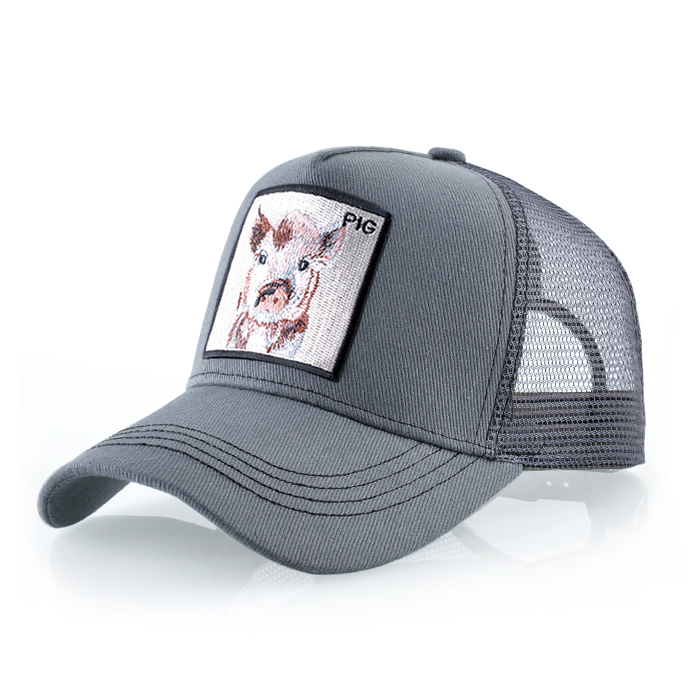 Casquette de Baseball à motif de cochon brodé pour hommes et femmes, chapeau d'été en maille, style Hip Hop, visière de camionneur: Gris foncé