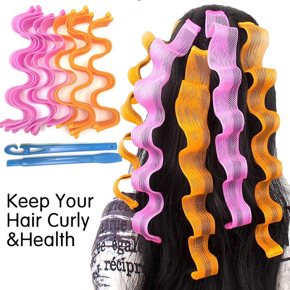 Rizadores de pelo mágicos para mujer, sin calor rodillo de pelo, ondas en espiral sin calor, belleza suave, noche, permanente, herramientas de peinado, 12 piezas