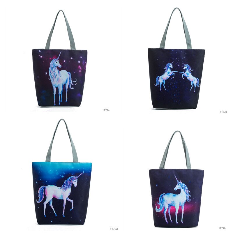 Miyahouse-Bolso de mano de lona con estampado de unicornio para mujer, bolsa de hombro para la playa,