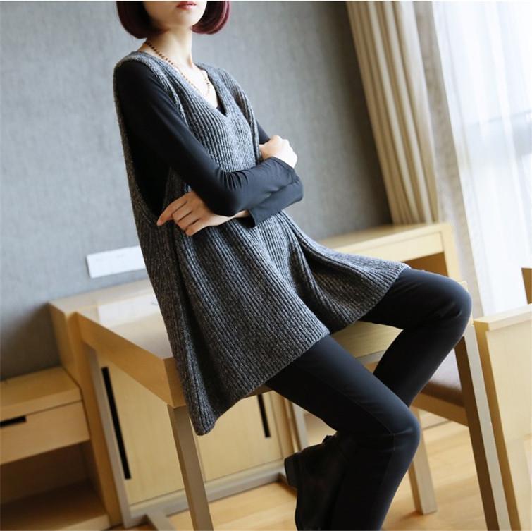 Female Autumn Loose Womens Vest Jackets Waistcoat Woman Hedging Vests Spring Long Ladies Knitted Gilet Coat Sweaters Chaleco: Dark Grey