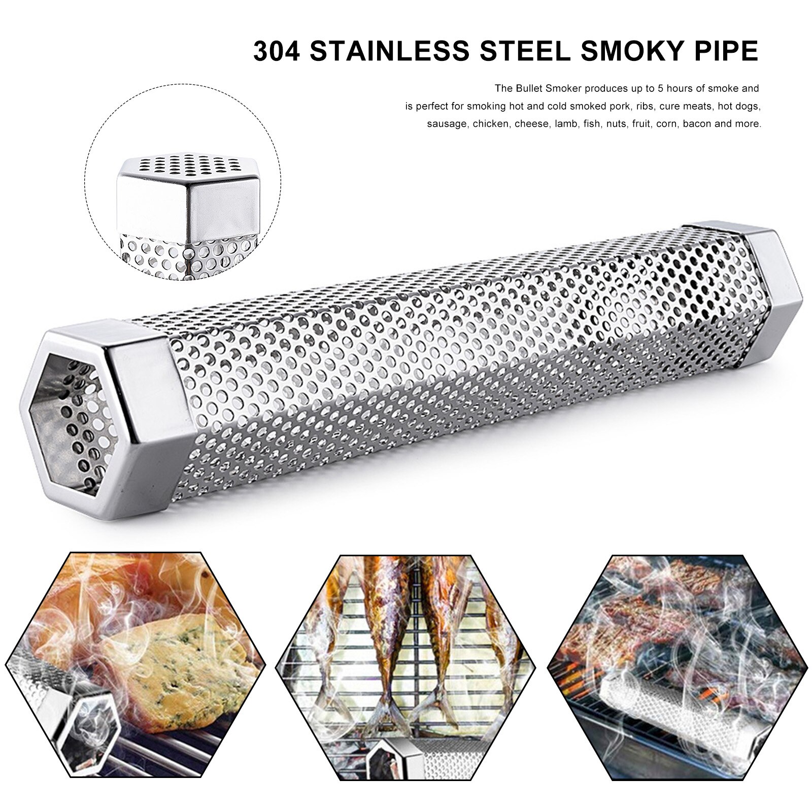 Pellet Smoker Tube, 12 inches Square Round BBQ Grill Cold Smoking Mesh Tube Smoke Generator Stainless Pellet Smoker