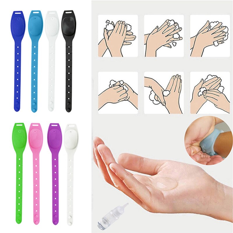1Set Reusable Wristbands Hand Sanitizer Dispensing Portable Bracelet Liquid Wristband Hand Dispenser Wrist Support with A Bottle