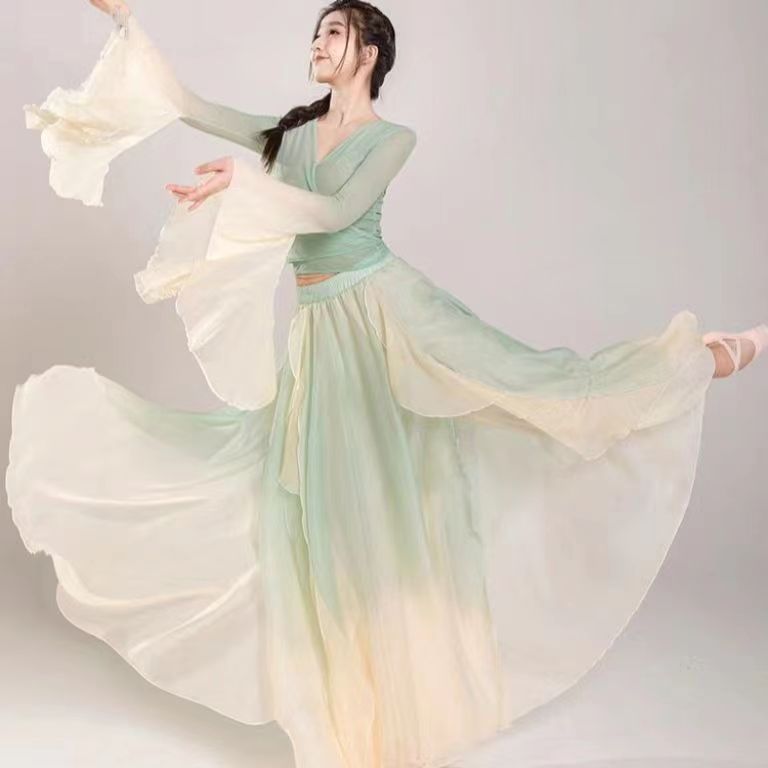 Classical Dance Costume Fairy Purple Suit Daily Practice Dress Loose Flowing Gauze Chinese Dance Performance Stage Dancewear: M / WHITE
