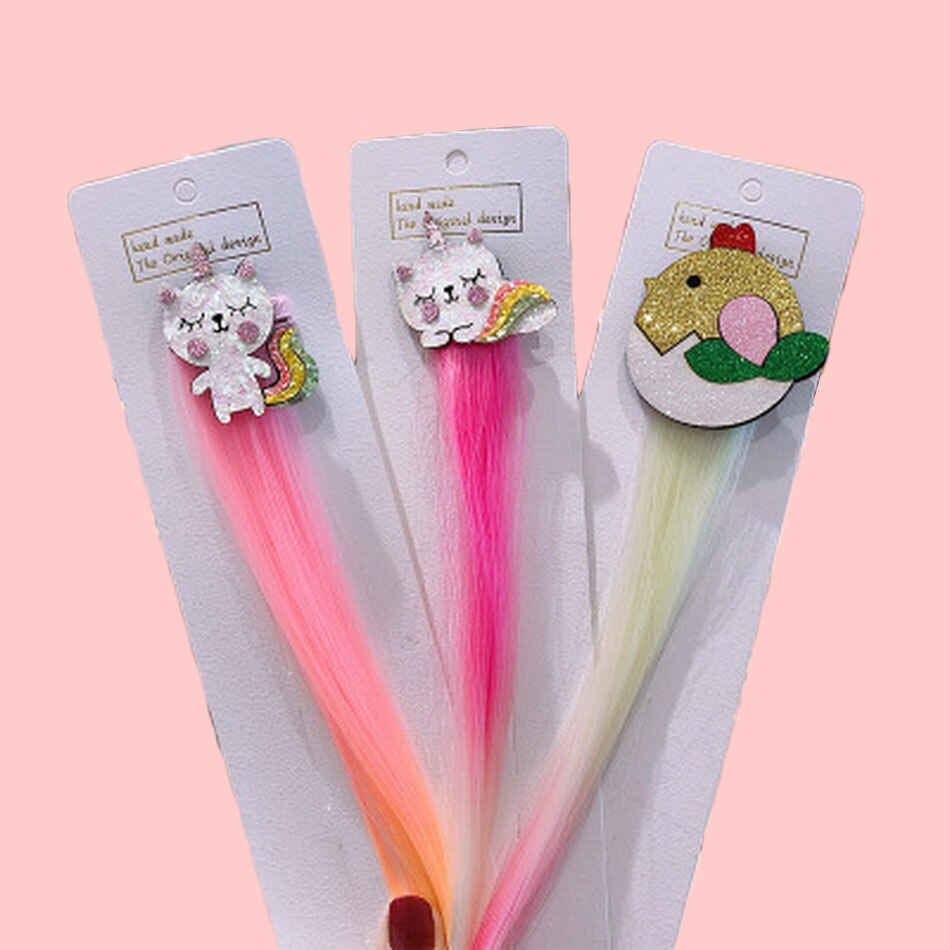 Kawaii licorne perruque ruban épingles à cheveux bebe filles mignon faux cheveux torsion meche a tresse décoration enfants bonbons barre pince à cheveux enfants bandeau accesoire