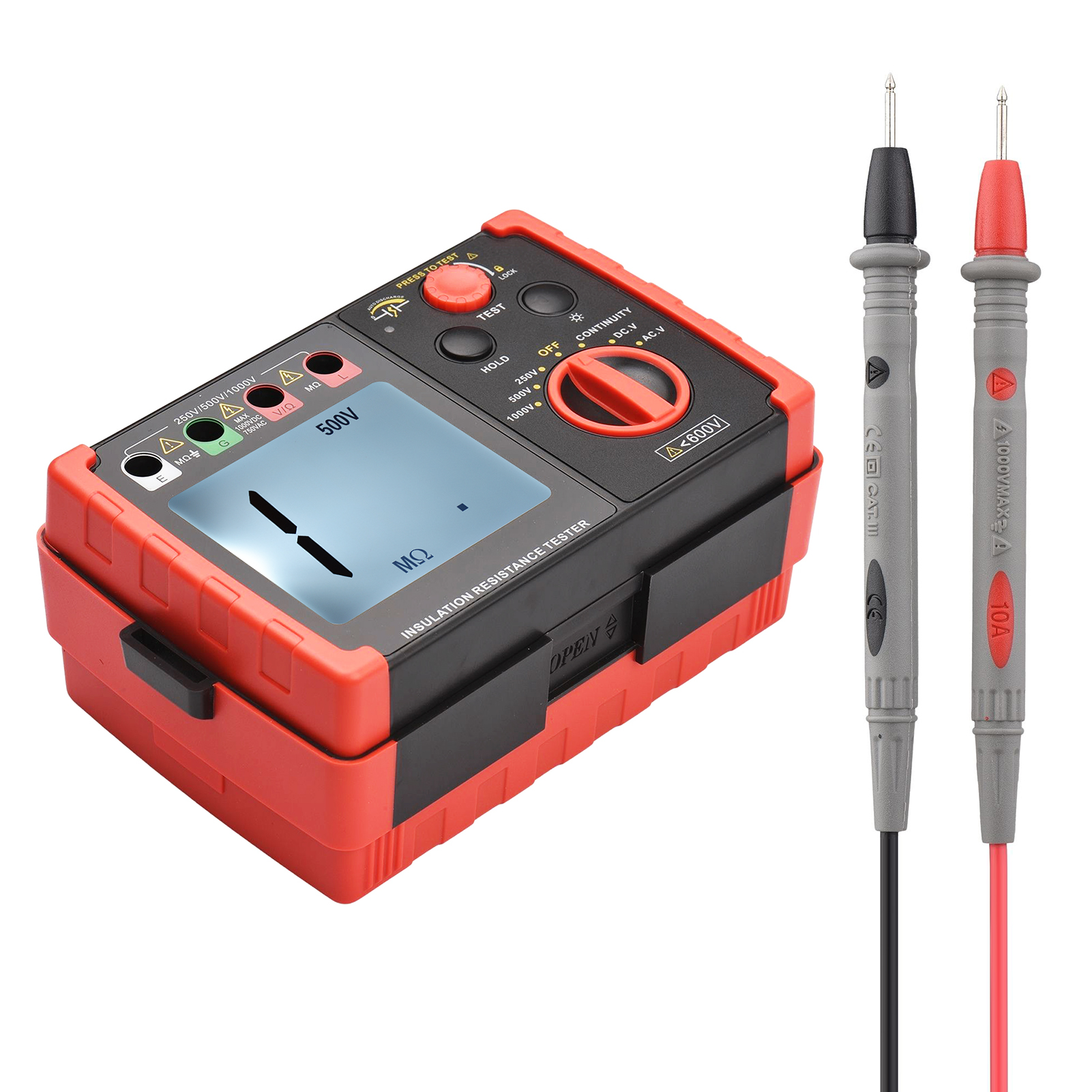 Digital Insulation Resistance Tester with LCD Display DC 250V/ 500V/ 1000V AC 750V Multifunction Insulation Resistance Meter Kit