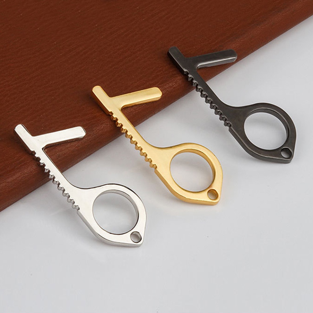 Keine berühren Tür werkzeug Öffner Keychain Kupfer legierung Aufzug Öffnung Assistent Schlüssel Griff Werkzeug Anti-kontakt Kleine EDC Werkzeug