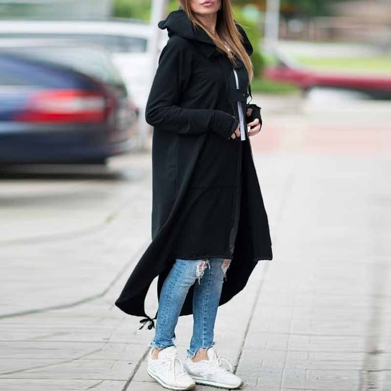 Gabardina con capucha y manga larga para otoño, abrigo largo de terciopelo negro con cremallera, talla grande 5xl, abrigo para mujer, ropa de abrigo