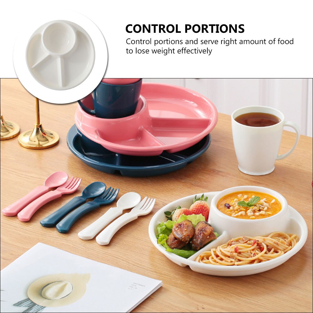 1pc Ration Divided Plate Kitchen Plate Reduce Fat Plate (White)