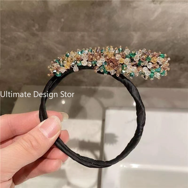 Diademas elegantes para hacer moños mágicos de cristal, horquillas con forma de Donut, bandas para el cabello a la para chicas y mujeres, diadema de peinado Diy, accesorios de herramientas: Gris oscuro