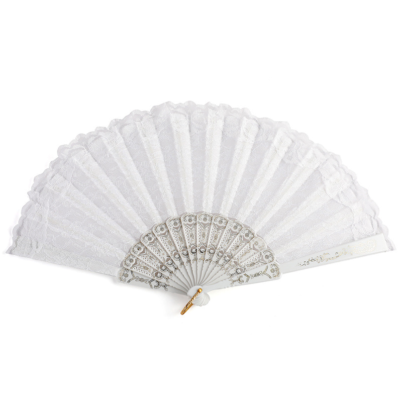 Luxury White Lace Folding Fan Double-layered Plastic Wedding Cosplay Party Home Decorative Fan Ancient Bride Hand Fan