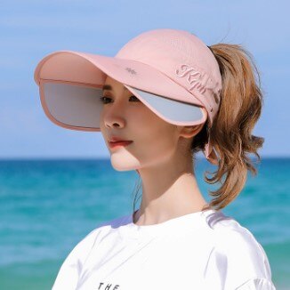 Xdanqinx solskærm udtrækkelige solhatte til kvinder sommer damer tom tophat anti-uv overdimensionerede solskærm strandhuer til kvinder: Mørk lyserød