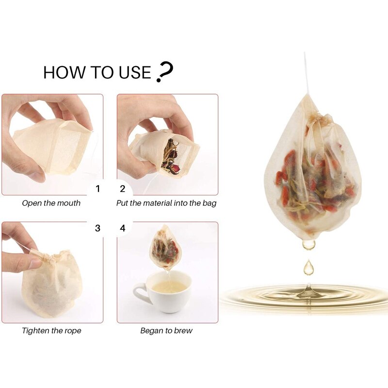 Tea Bags,300 Pcs Disposable Empty Tea Bags Drawstring Tea Bags Natural Materials Tea Bags Suitable for Pine Leaf Tea