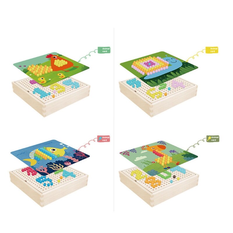 Jeu de Puzzle Intelligent 3D avec clous en forme de champignon, avec boîte de rangement en bois, planche de cheville en mosaïque, Puzzle pour enfants, jouets éducatifs de bricolage, 240 pièces