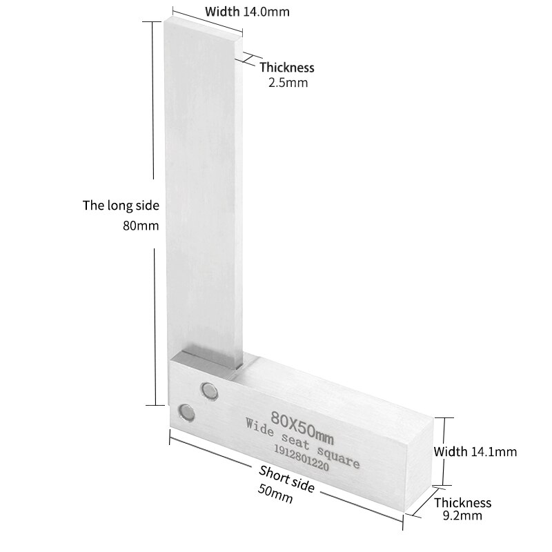 Machinist Square 90 Degree Right Angle Engineer Set Precision Ground Steel Hardened Angle Ruler wide seat square: 80x50mm