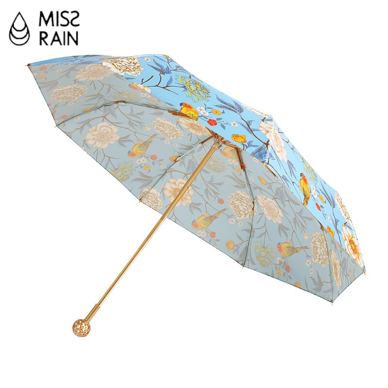 Paraguas MissRain con mango de bola de oro, paraguas de lujo para mujer, , protección Uv, bolsillo plegable, paraguas de lluvia para mujer, hermosos y compactos