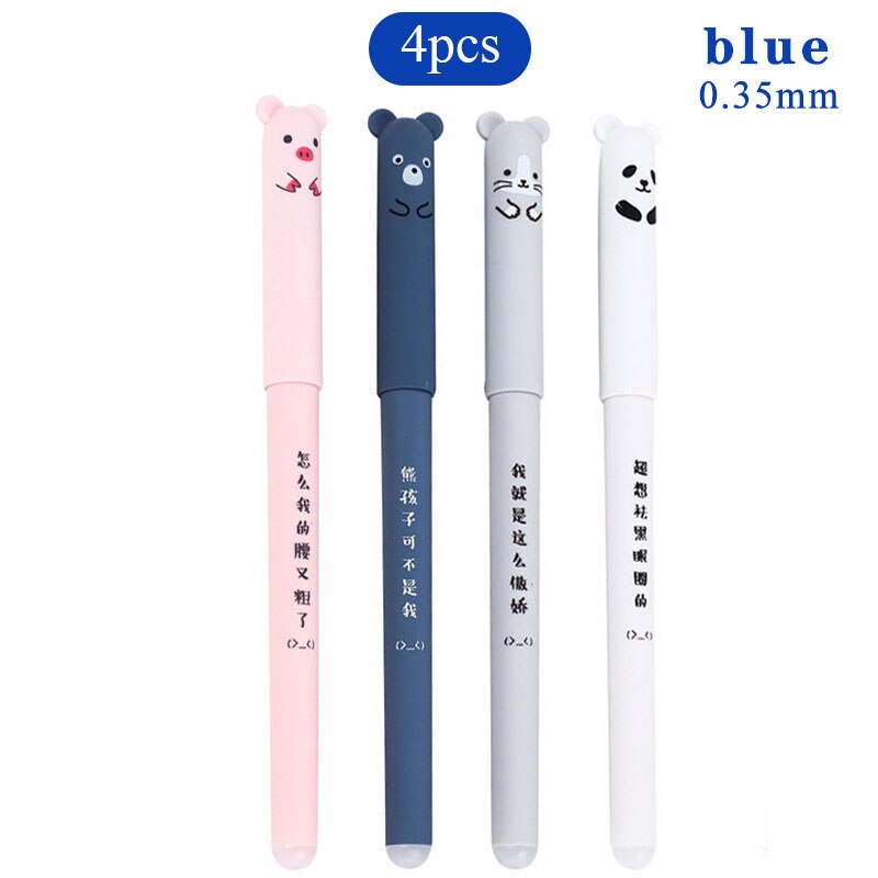 1Set Black Ink/Blue Ink Neutral Pens Cute Cartoon Pattern Children's Kids Stationery Erasable Gel Pen School Supplies: 4pcs Blue Pen