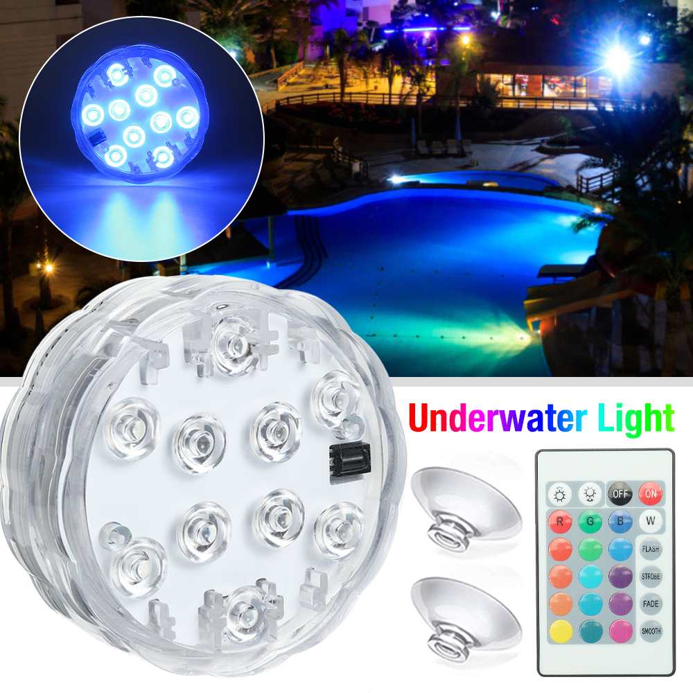 10 Led Remote Controlled RGB Submersible Light Battery Operated IP68 Underwater Night Lamp Vases Aquarium Pool Garden Decoration