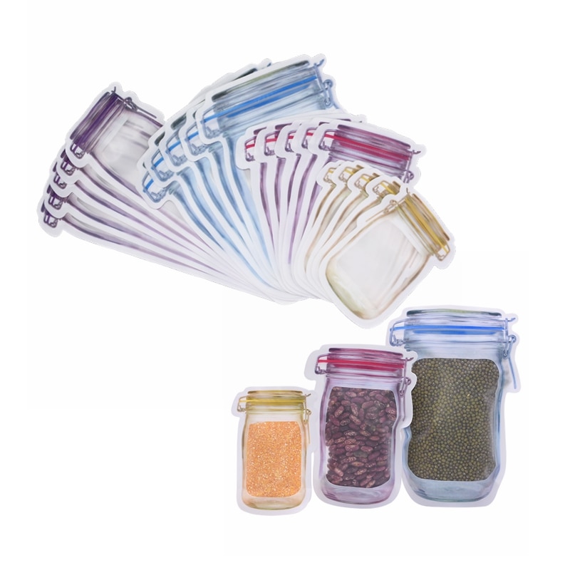 Herbruikbare Mason Jar Flessen Tassen Noten Rits Zakken Koekjes Zak Afdichting Voedsel Saver Opbergzakken Thuis Keuken Organizer Ziplock Zakken