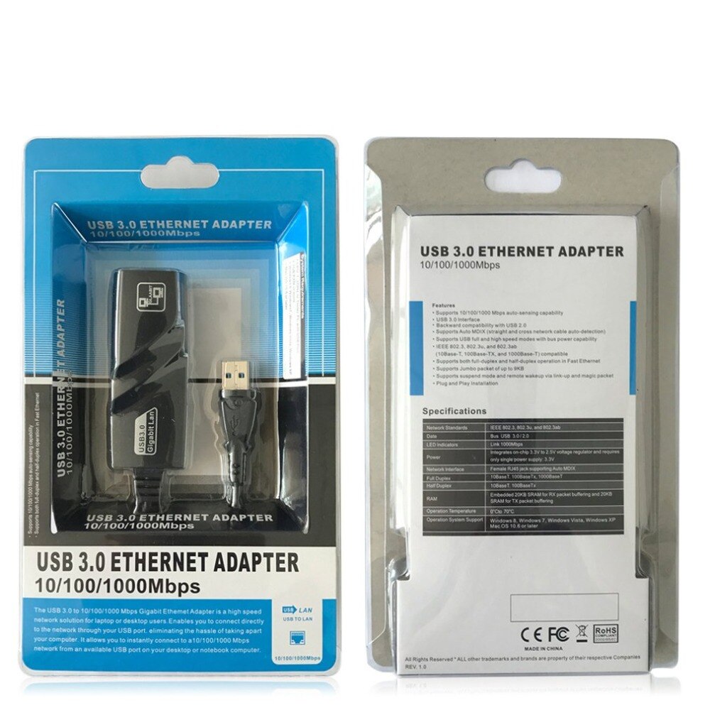 USB 3.0 Gigabit Wired Ethernet Card USB to RJ45 Ethernet LAN RJ45 (10/100/1000) Mbps Network Adapter Black