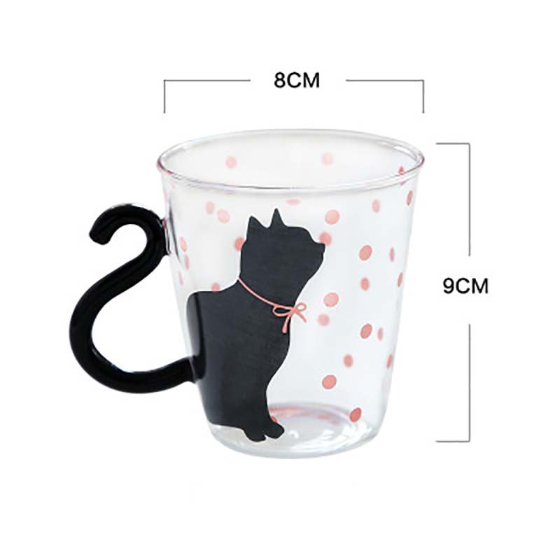 Gato taza de vidrio creativa taza con Gato de dibujos animados taza de agua con mango par de jugo de vidrio taza de jugo de fruta taza de café tipo oficina: 1
