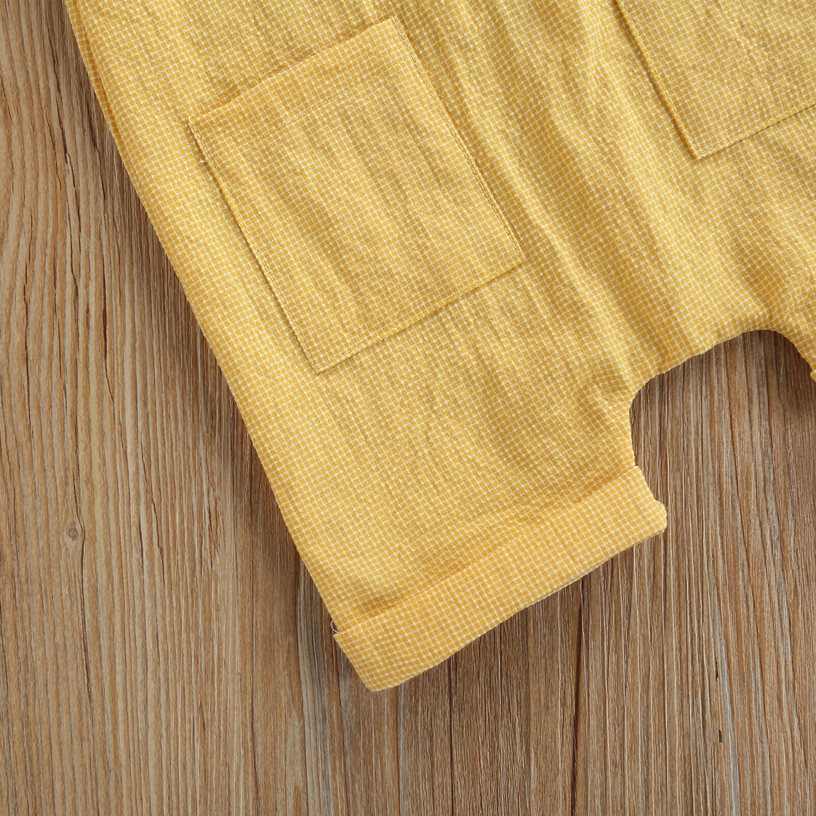 Baby Boys Girls Jumpsuit Infant Summer Yellow Round Collar Short Sleeve Pocket Decoration Chest Button Casual Romper