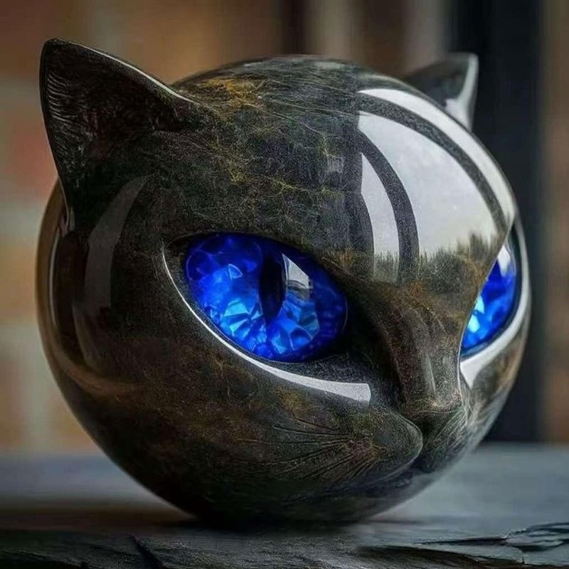 Halloween Cat Sculpture Decoration Cute Cat Head Ornament Home Decor Easter Christmas Decoration Figurine: DARK GRAY