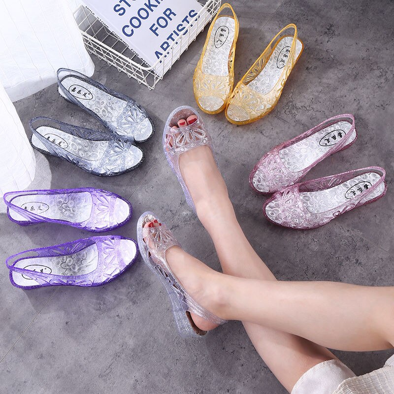 Crystal SandalsWoman, Summer Jelly Shoes,Wedges Women Casual Slippers,Household Slides, Slip On,Pink, Purple ,Gold,Black