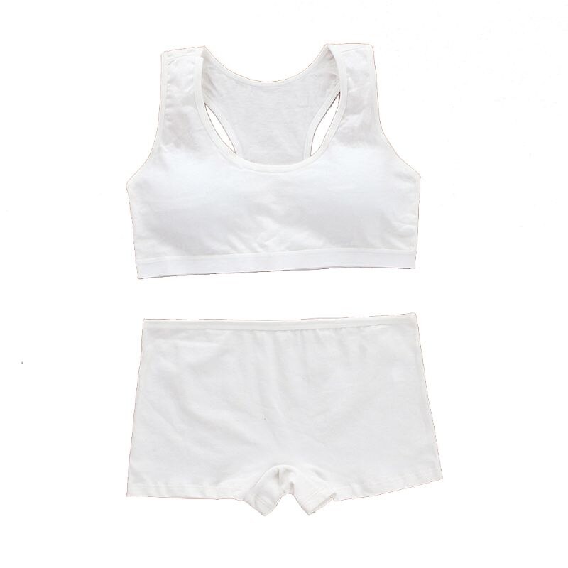 Teens Girls Sports Bra Set Puberty Underwear Cotton Training Bra with Briefs