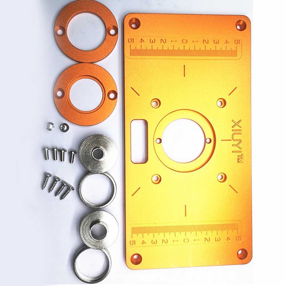 Aluminium Alloy Router Table Insert Plate Flip Plate Guide Table with Bushing Screw Router Insert Ring Woodworking Trimmer Tool