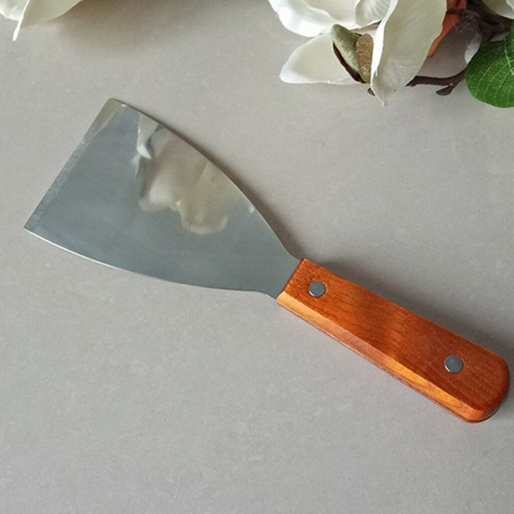 Stainless Steel Putty Knife Griddle Scraper Spatula BBQ Tool with Wood Handle Wall Scraper Blade Candles Making Tools