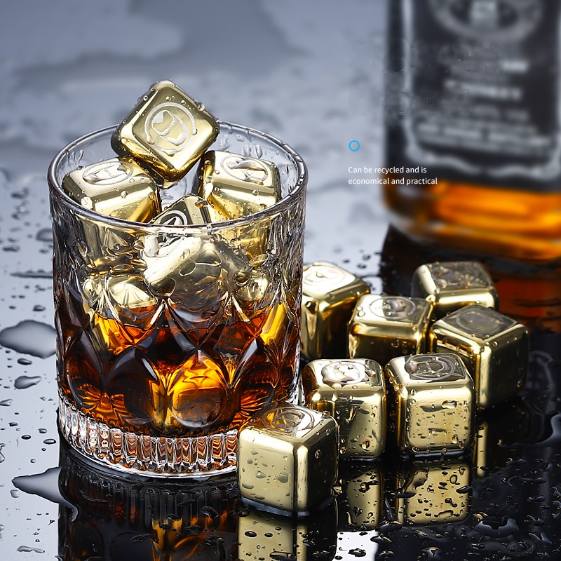 Herbruikbare Golden Whiskey Stones Ice Cubes Chilling Rocks Whisky Koeler Whisky Ijsemmer Champagne Bier Koeler Roestvrij Staal
