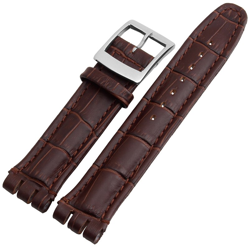 Bracelet de montre en cuir véritable étanche, noir marron, 17mm, 19mm, pour montre Swatch Alligator
