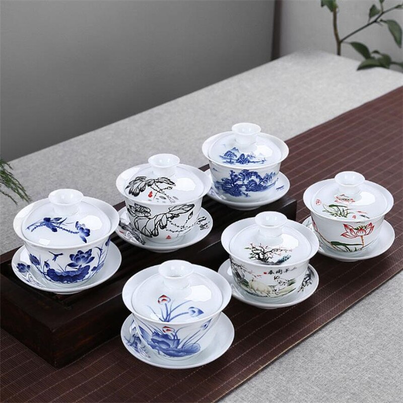200ML Chinese Traditions Gai Wan Tea Set Bone China Tea Sets Dehua Gaiwan Tea Porcelain Pot Set Travel Beautiful And Easy Kettle