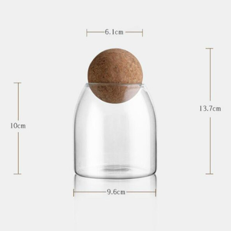 Bouteille ronde en verre de liège sans plomb, bocal scellé, stockage de noix, pot de grains de café rond transparent: small
