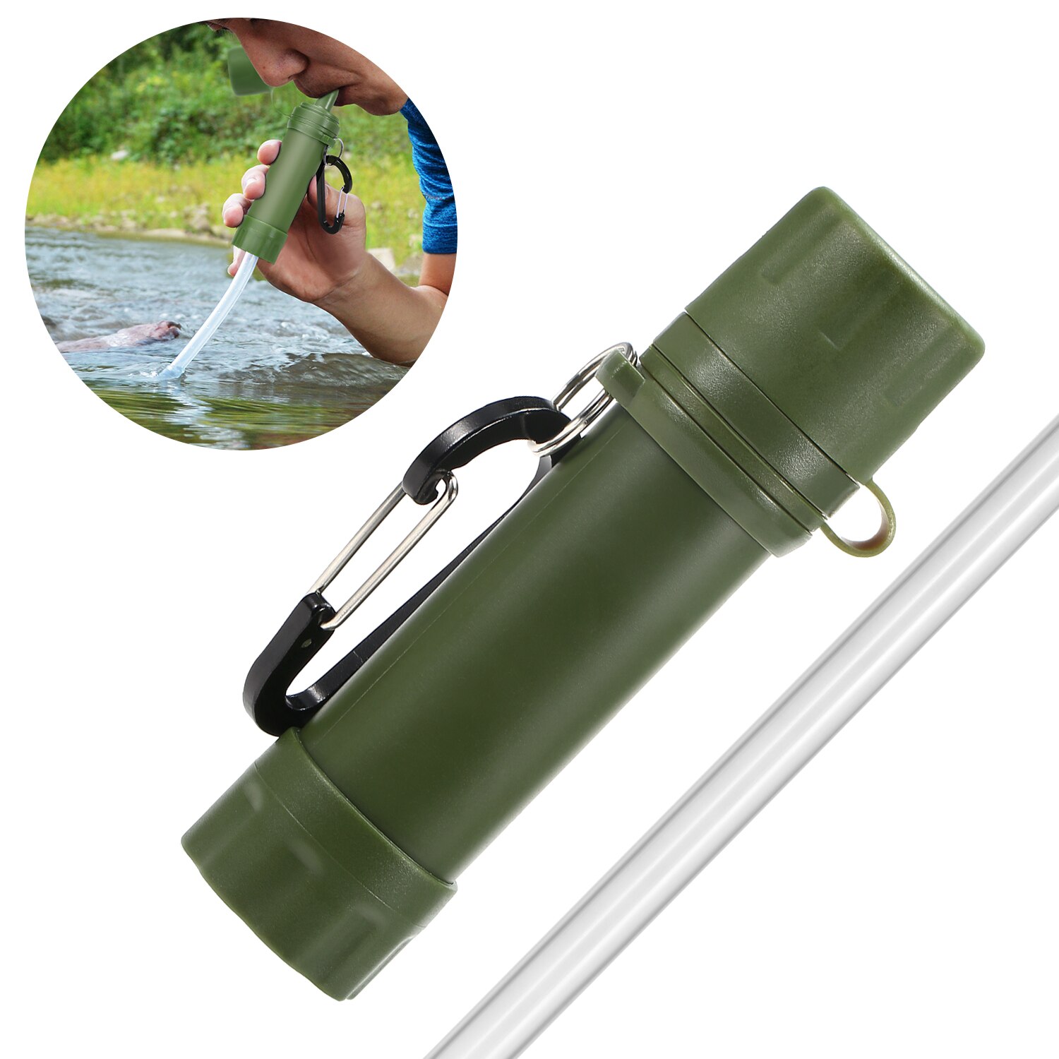 Udendørs vandfilter halmvandsfiltreringssystem vandrenser til nødberedskab camping rejser rygsæk: Grøn
