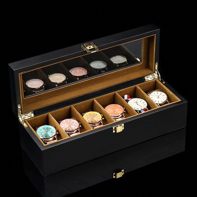 6/10/12 Slots Houten Horloge Box Organizer Zwart Horloge Box Case Met Glazen Venster Heren Horloge Houder horloge Collectie Box: 6 Brown