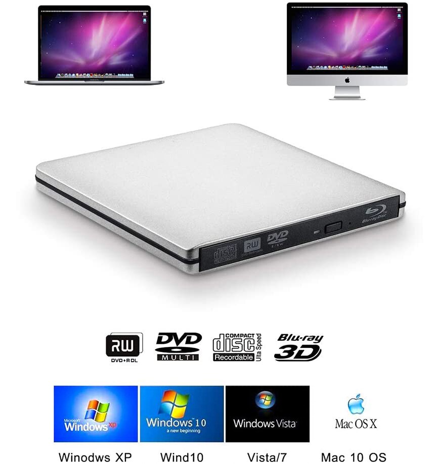 Grabador de Blu-Ray USB3.0 externo BD-ROM Unidad de DVD óptico Escritor de BD-RE Lector de Blu-Ray 3D para computadora portátil/escritorio