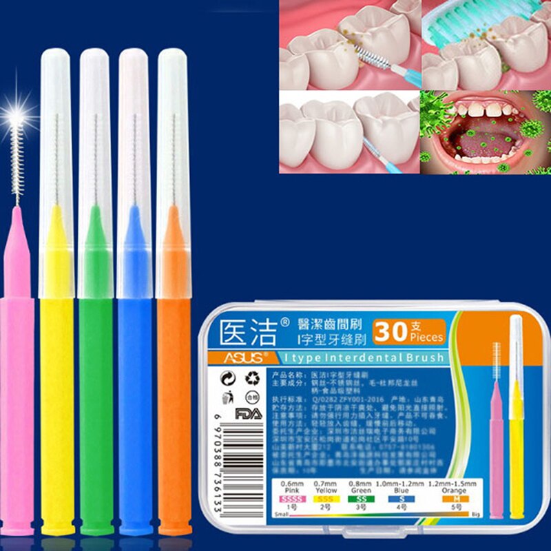 30 stk/parti interdental børste tandtråd tænder mundrens hygiejne tandstikker tænder børste mundplejeværktøj