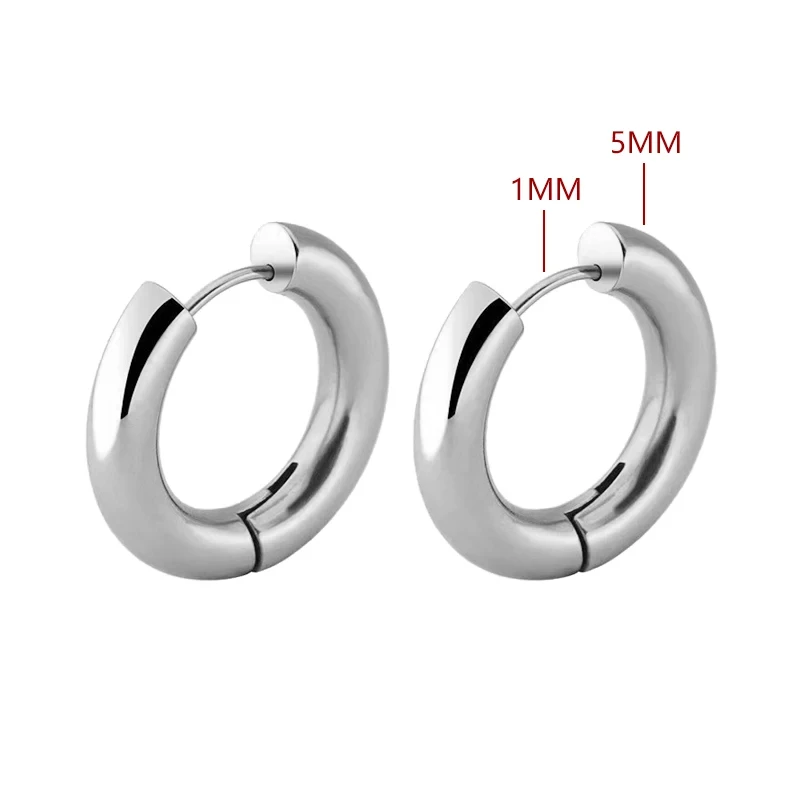 2pc Stainless Steel Small Hoop Earrings Punk Hip Hop Circle Round Huggie Hoop Earrings for Women Men Ear Ring Ear Bone Buckle: WHITE / Light Yellow Gold Color