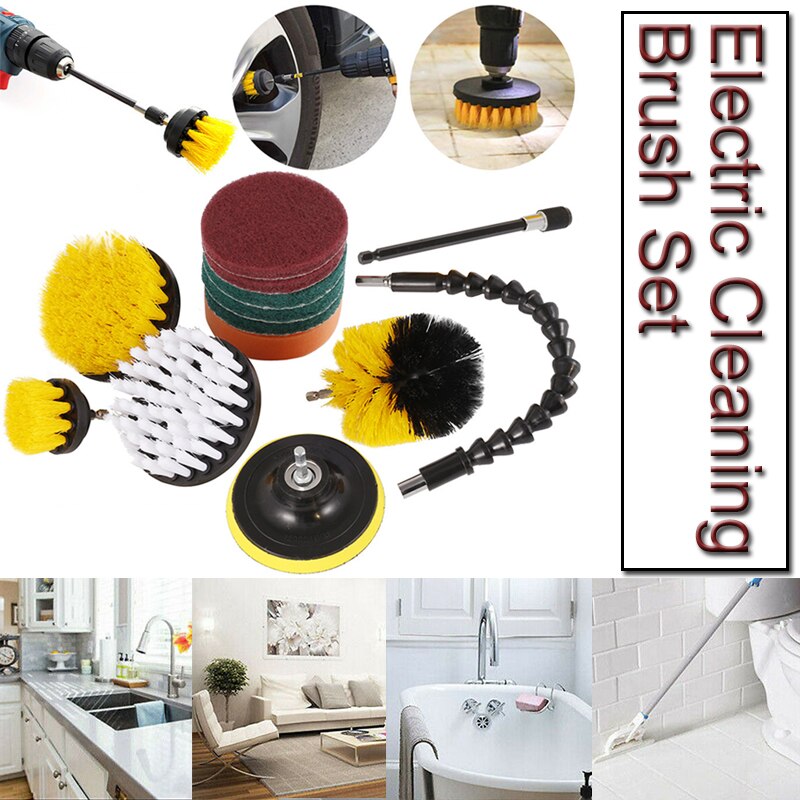 10/13Pcs Elektrische Boor Borstel Scrub Pads Kit Boor Borstel Bijlagen Set Tegel Scrubber Schuursponsjes Huishoudelijke Schoonmaakmiddelen tool