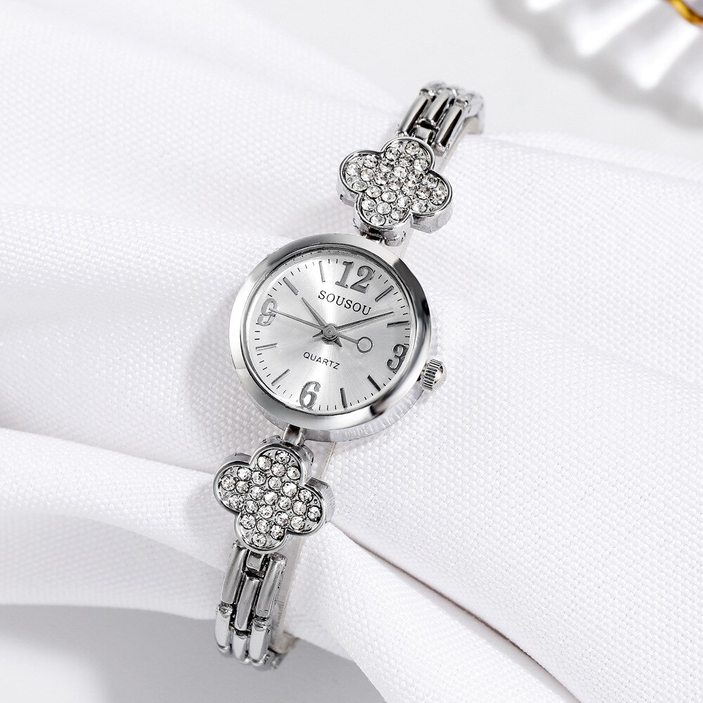 Klavertje Vier Luxe Dames Mode Quartz Horloge Strass Armband Horloge Armband Dames Jurk Horloge: 02