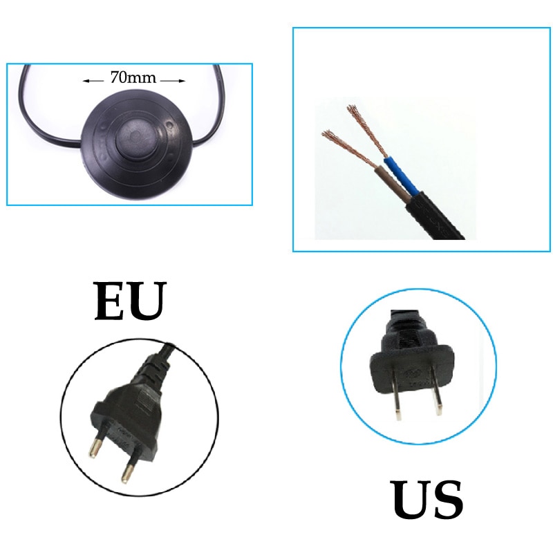 3.5m led lampe strømledning strømknap fodkontakt strømkabel energisparepære strømledning  e27 e14 gulvlampe  ac110v 220v