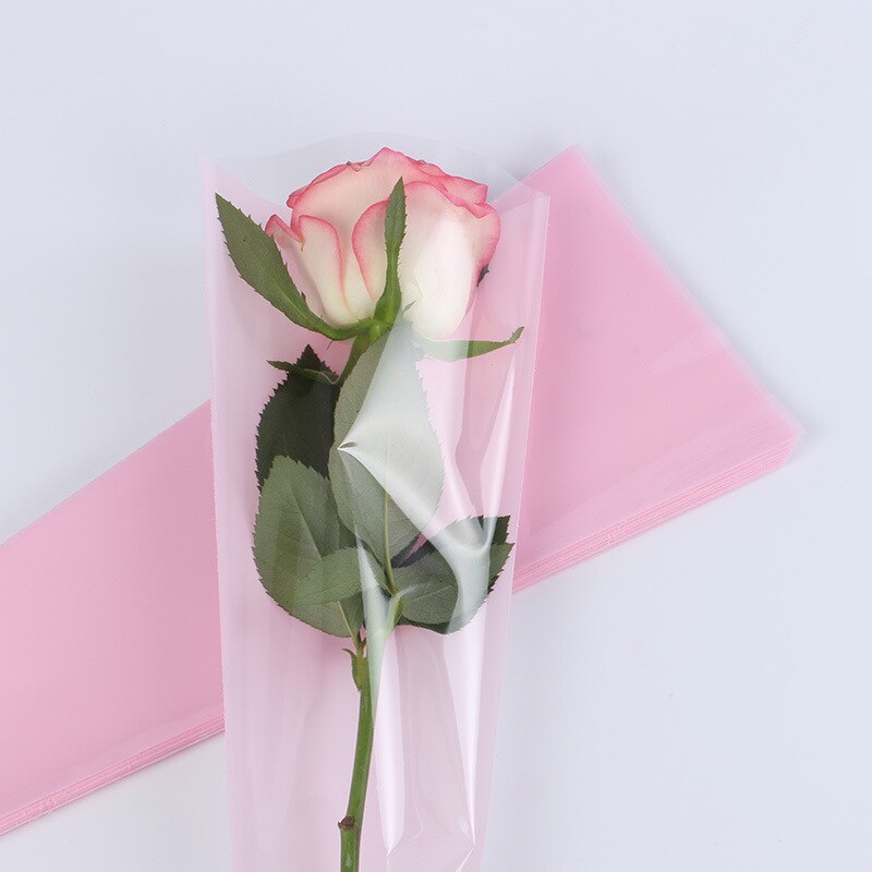 50 Pcs 45 Cm Bloemist Plastic Bloem Verpakking Zakken Enkele Rose Tassen Bloemen Inpakpapier Valentijnsdag Rozen Zak: pink