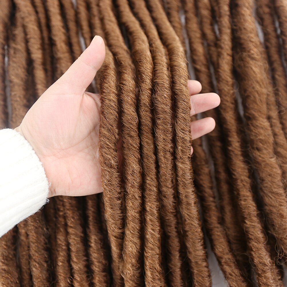 SOKU Brown Faux Locs Braids Straight Hair Extensions 20 Inch Long Soft Crochet Hair Braided Synthetic Afro Dreadlocks Hair