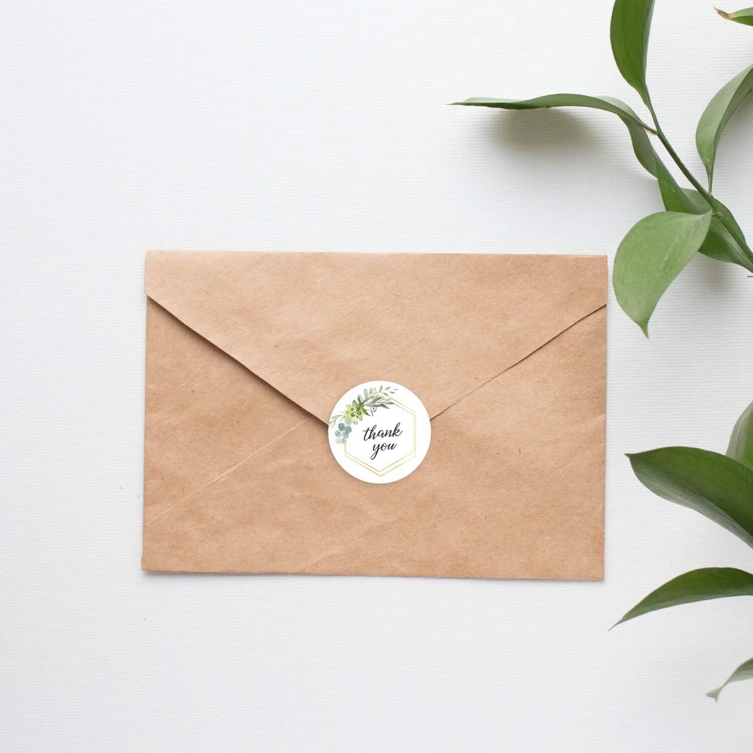 1000x Thank You Stickers Greenery Frames Thank You Stickers / 4 Alternating Designs & 6 Different